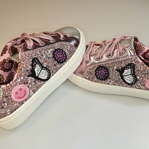 Sparkly Pink Kids Sneakers with Butterfly Accents